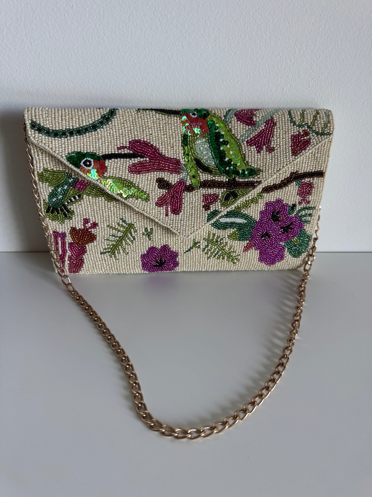 Beaded Clutch Bag | Botanica Bird White