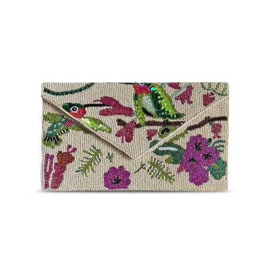 Beaded Clutch Bag | Botanica Bird White