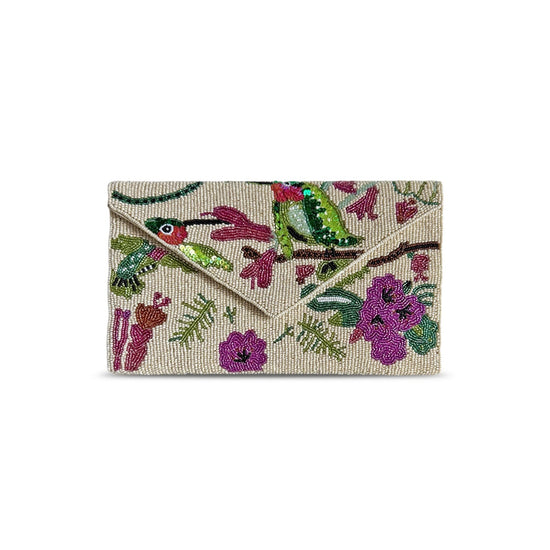 Beaded Clutch Bag | Botanica Bird White