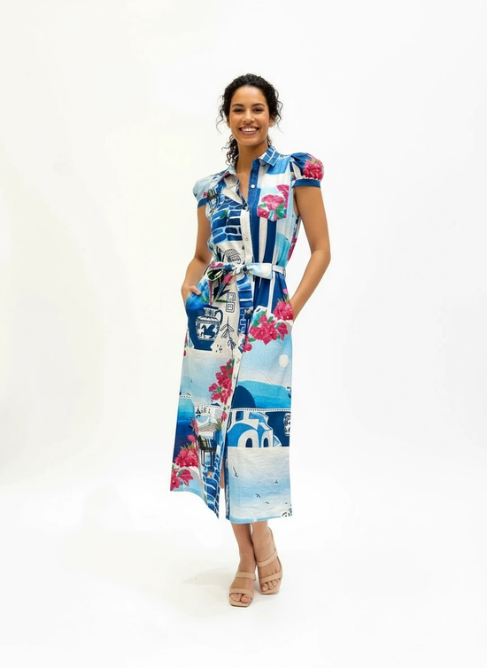 Amelia Puff Sleeve Shirt Dress | Santorini Limited Edition