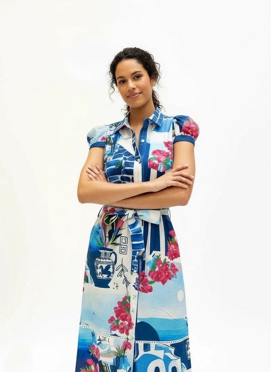 Amelia Puff Sleeve Shirt Dress | Santorini Limited Edition