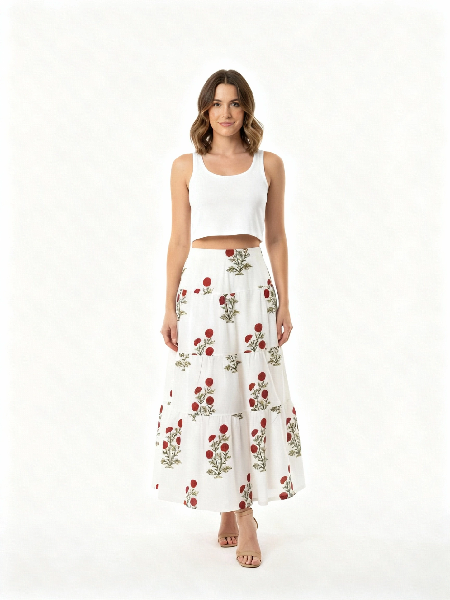 Cotton Tiered Long Skirt | Rouge