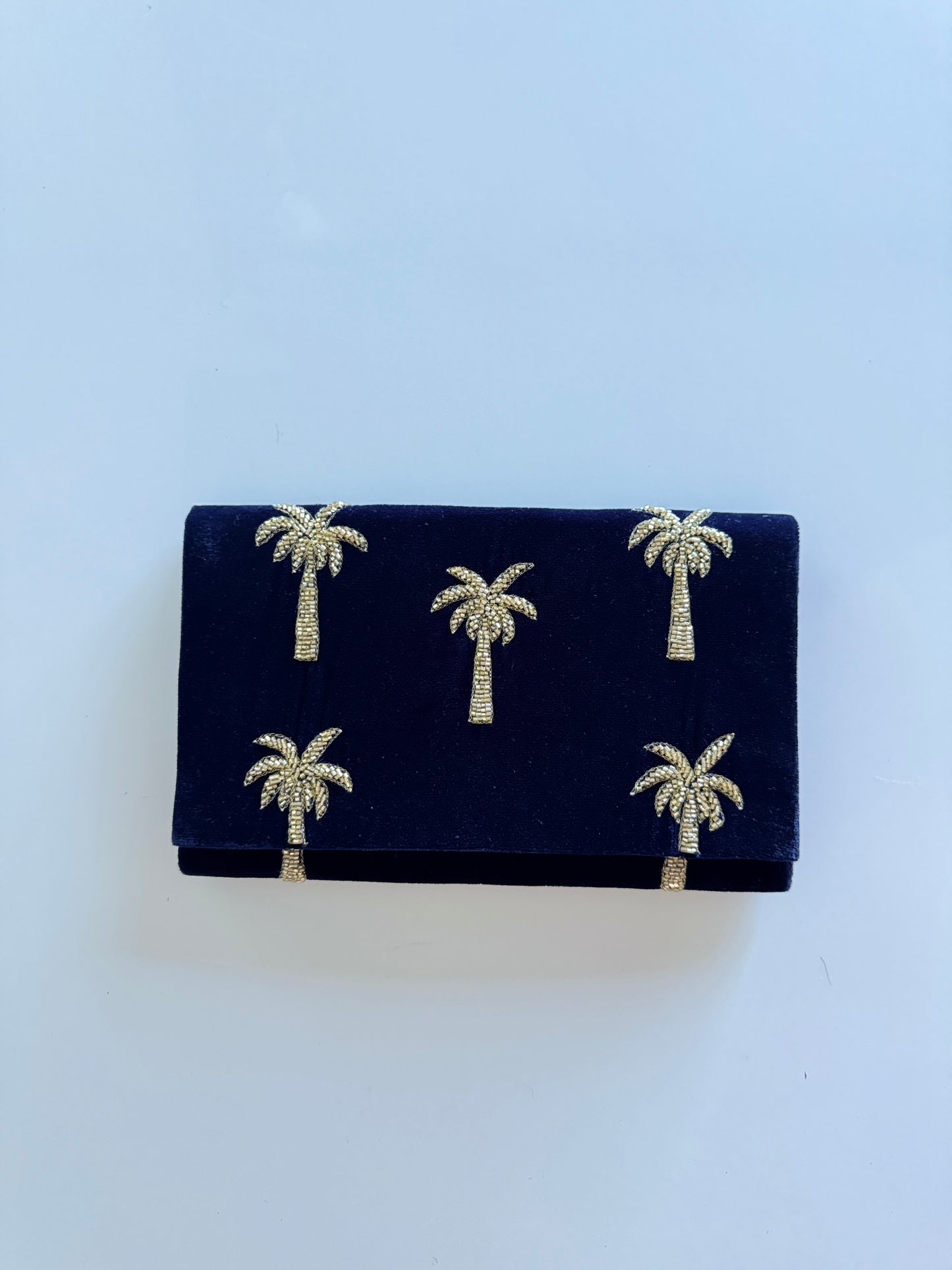 Velvet Mini Clutch Bag With Beaded Palm Trees