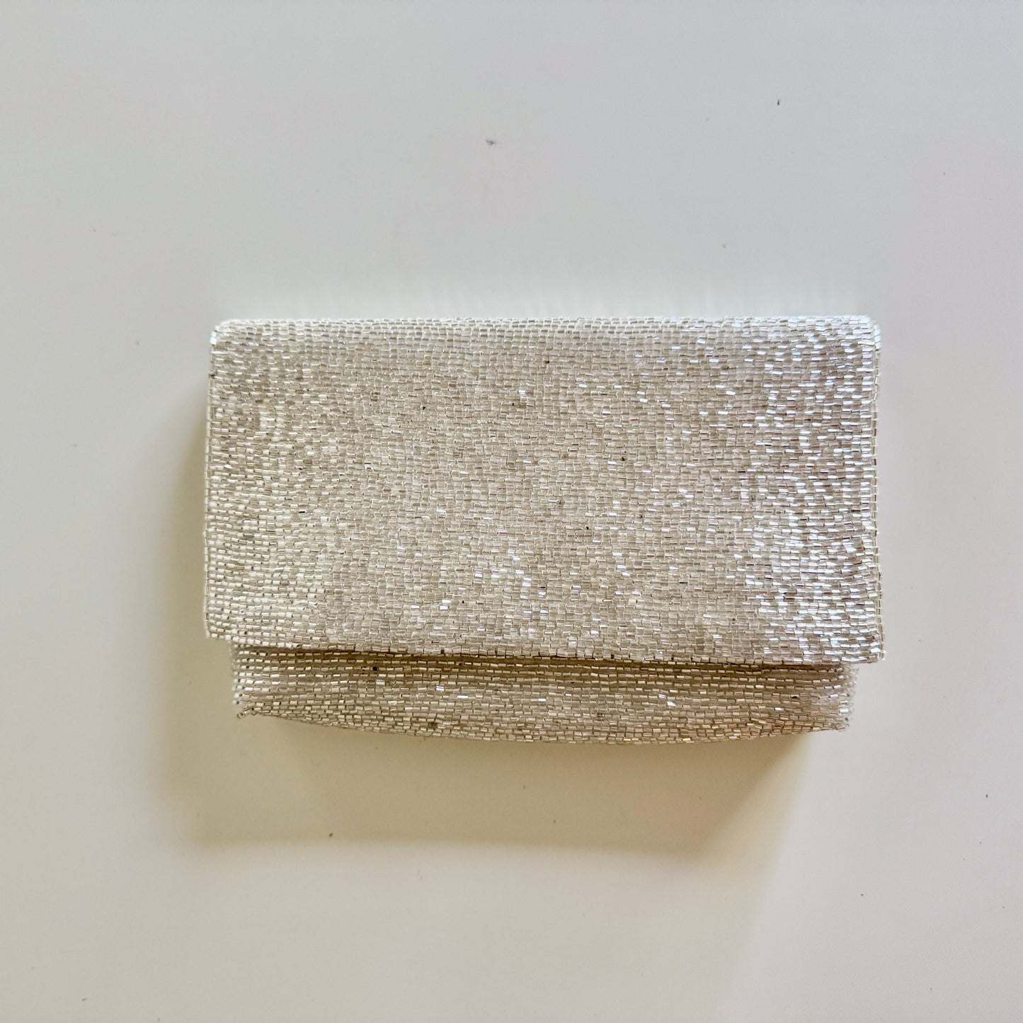 Steel Cut Beaded Petite Clutch Platinum