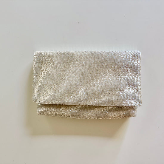 Steel Cut Beaded Petite Clutch Platinum