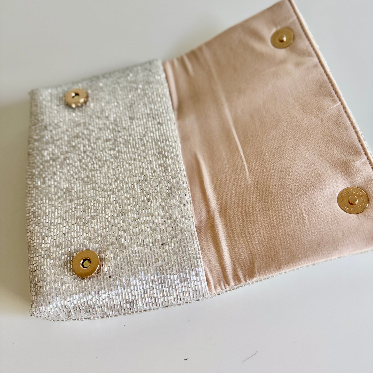 Steel Cut Beaded Petite Clutch Platinum