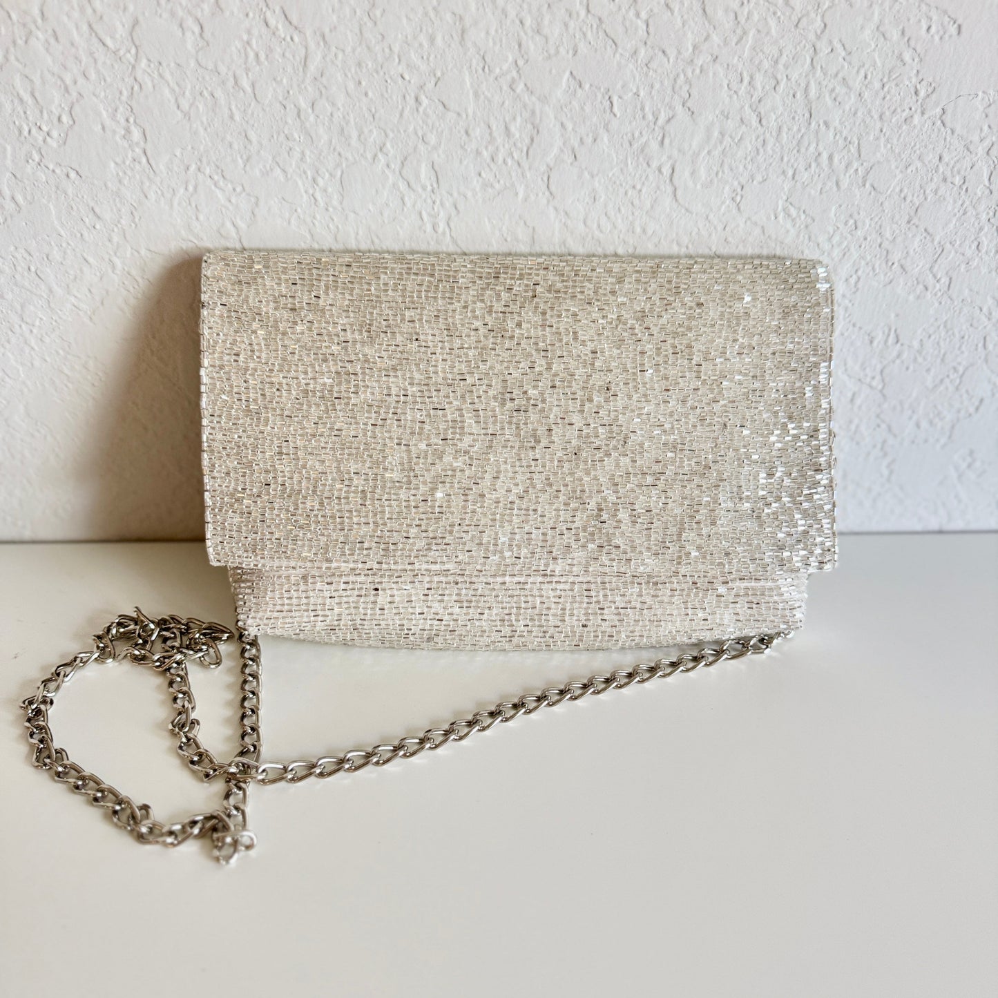 Steel Cut Beaded Petite Clutch Platinum