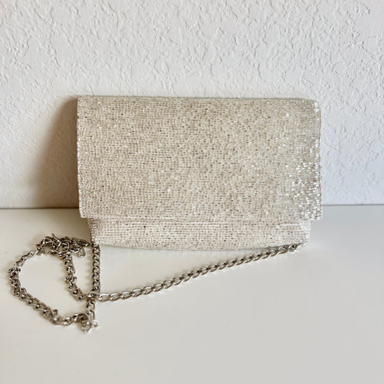 Steel Cut Beaded Petite Clutch Platinum
