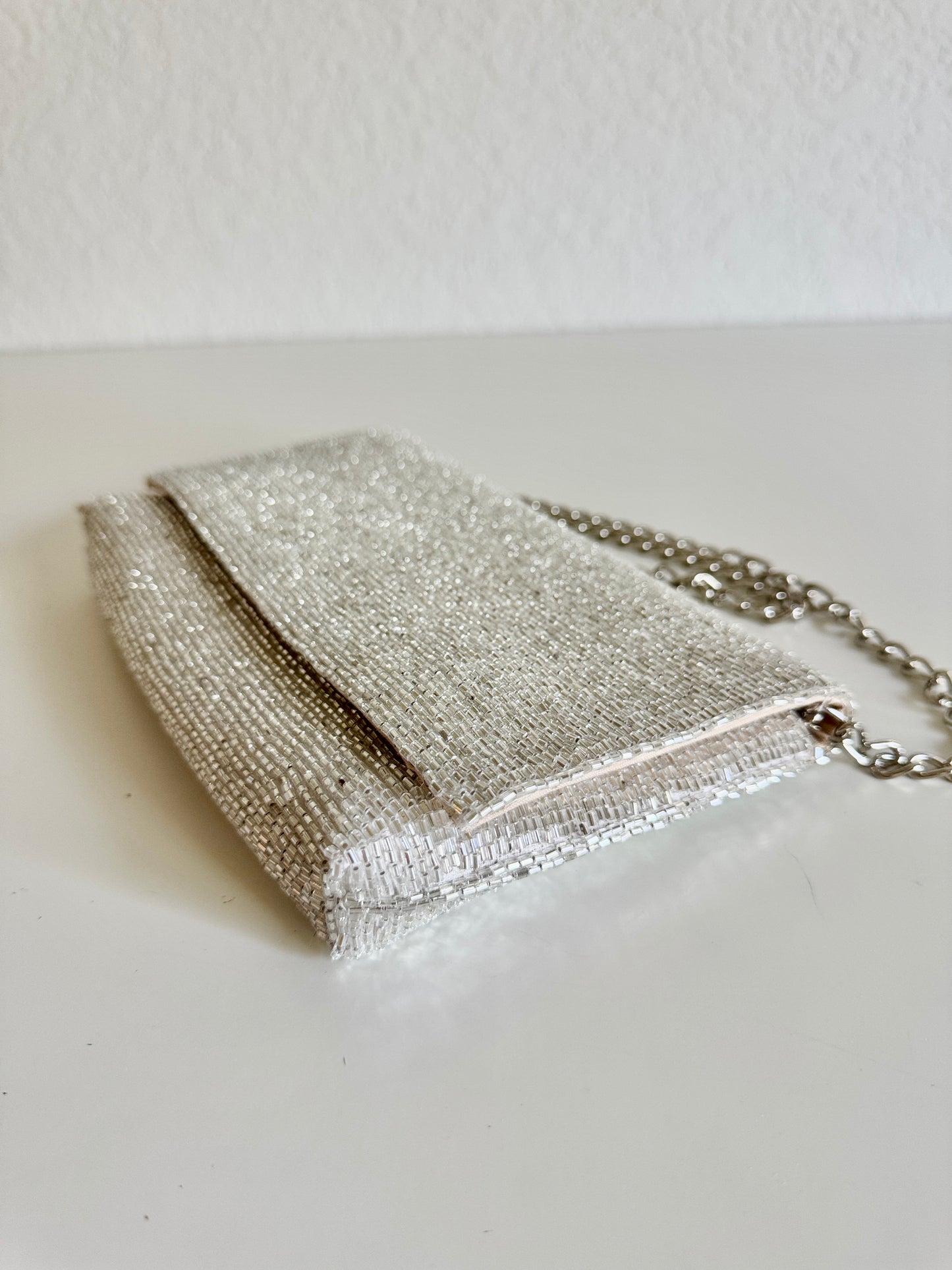 Steel Cut Beaded Petite Clutch Platinum