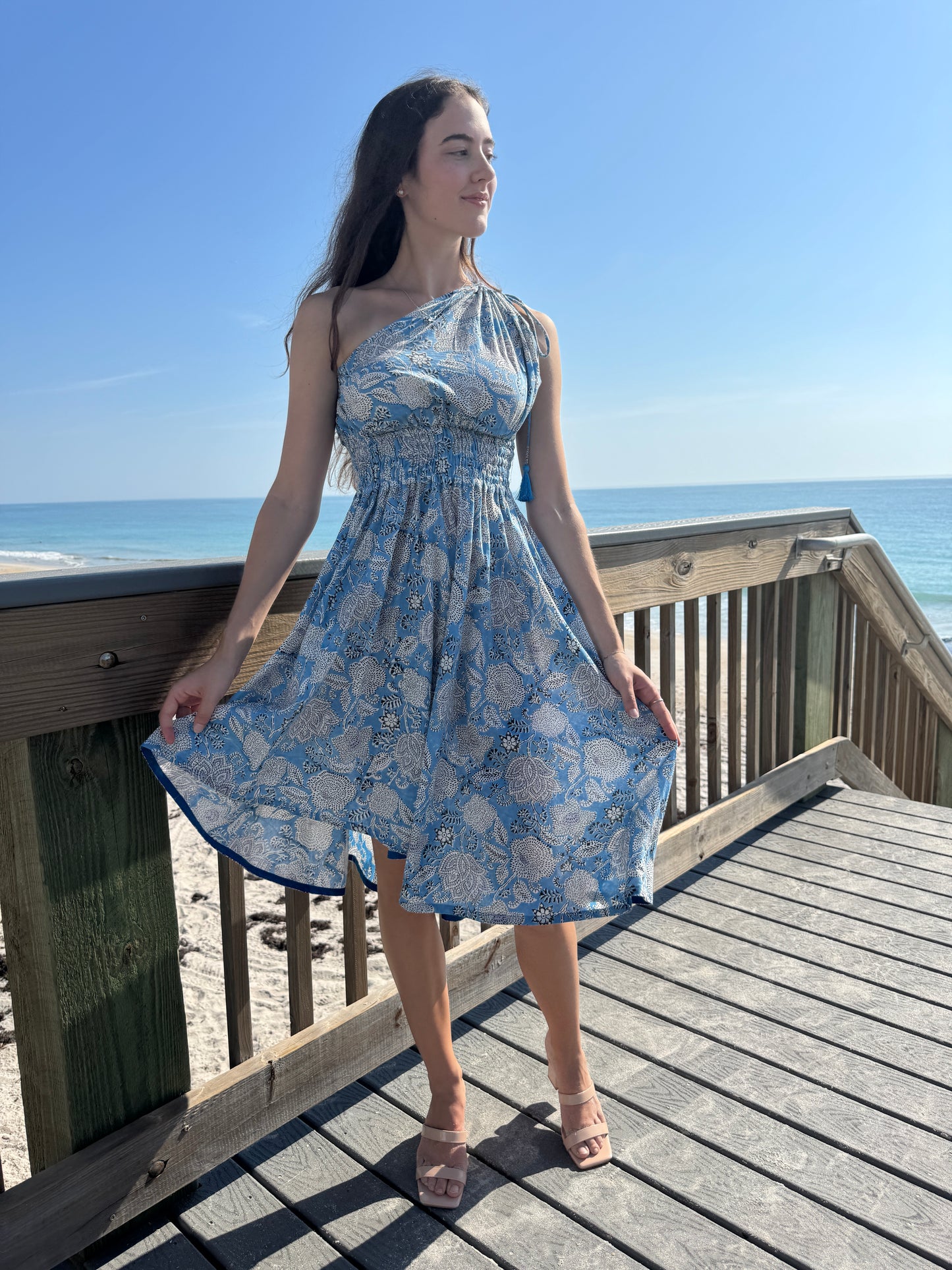 One Shoulder Goddess Dress | Botanical Azure