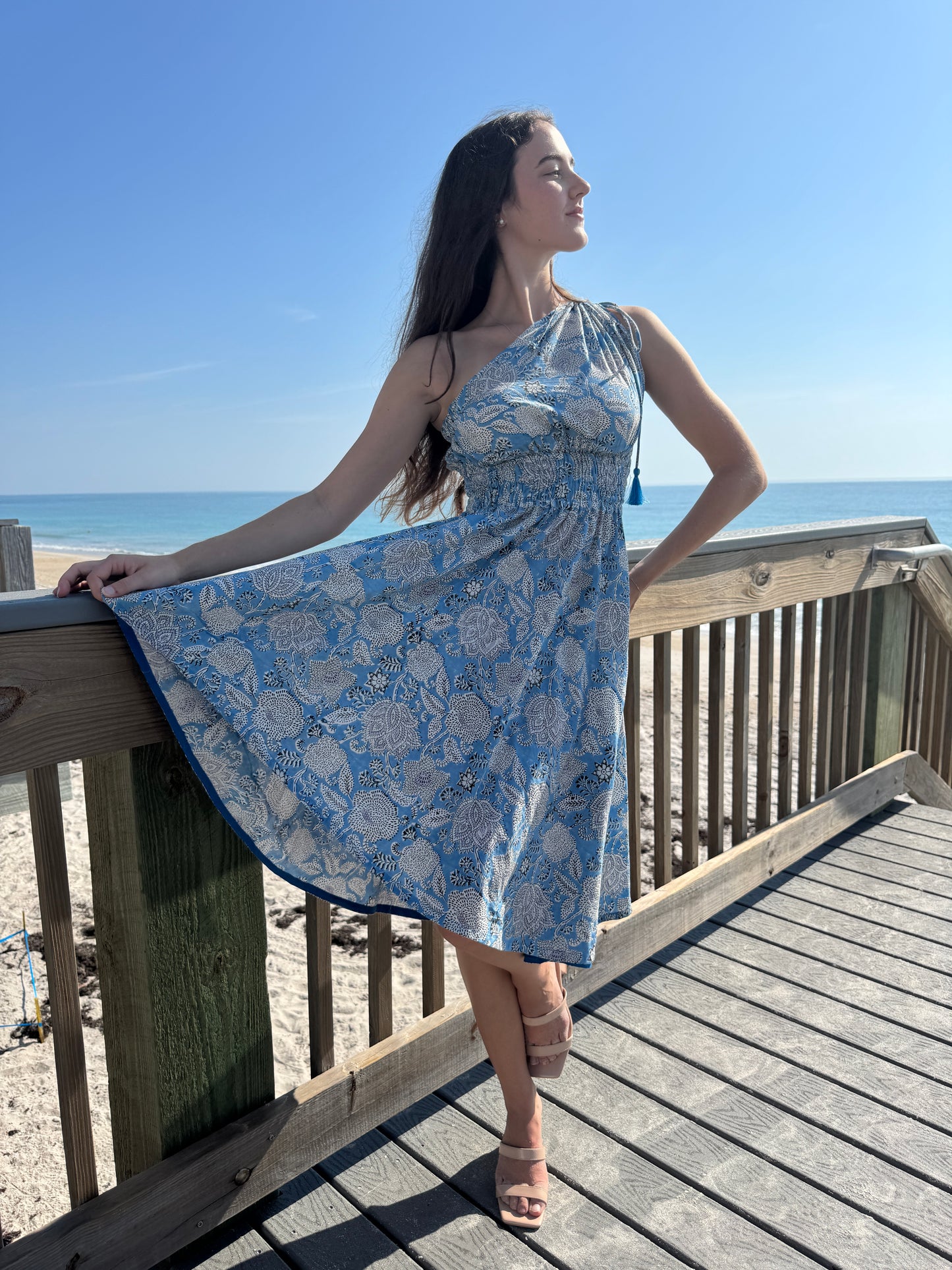 One Shoulder Goddess Dress | Botanical Azure