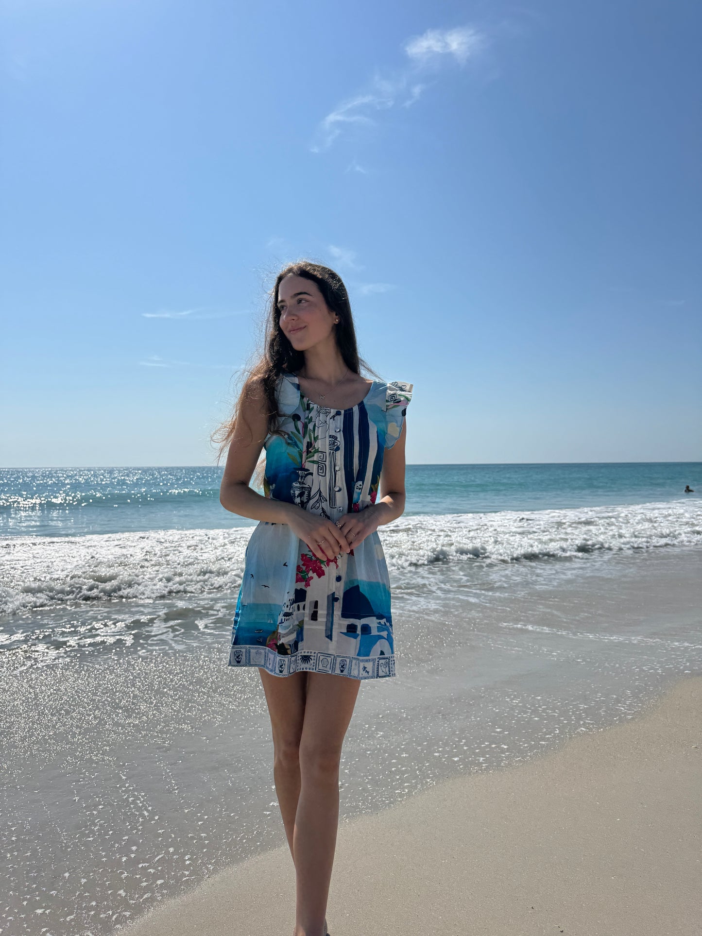 Ruffle Sleeve Pintuck Mini | Limited Edition | Santorini