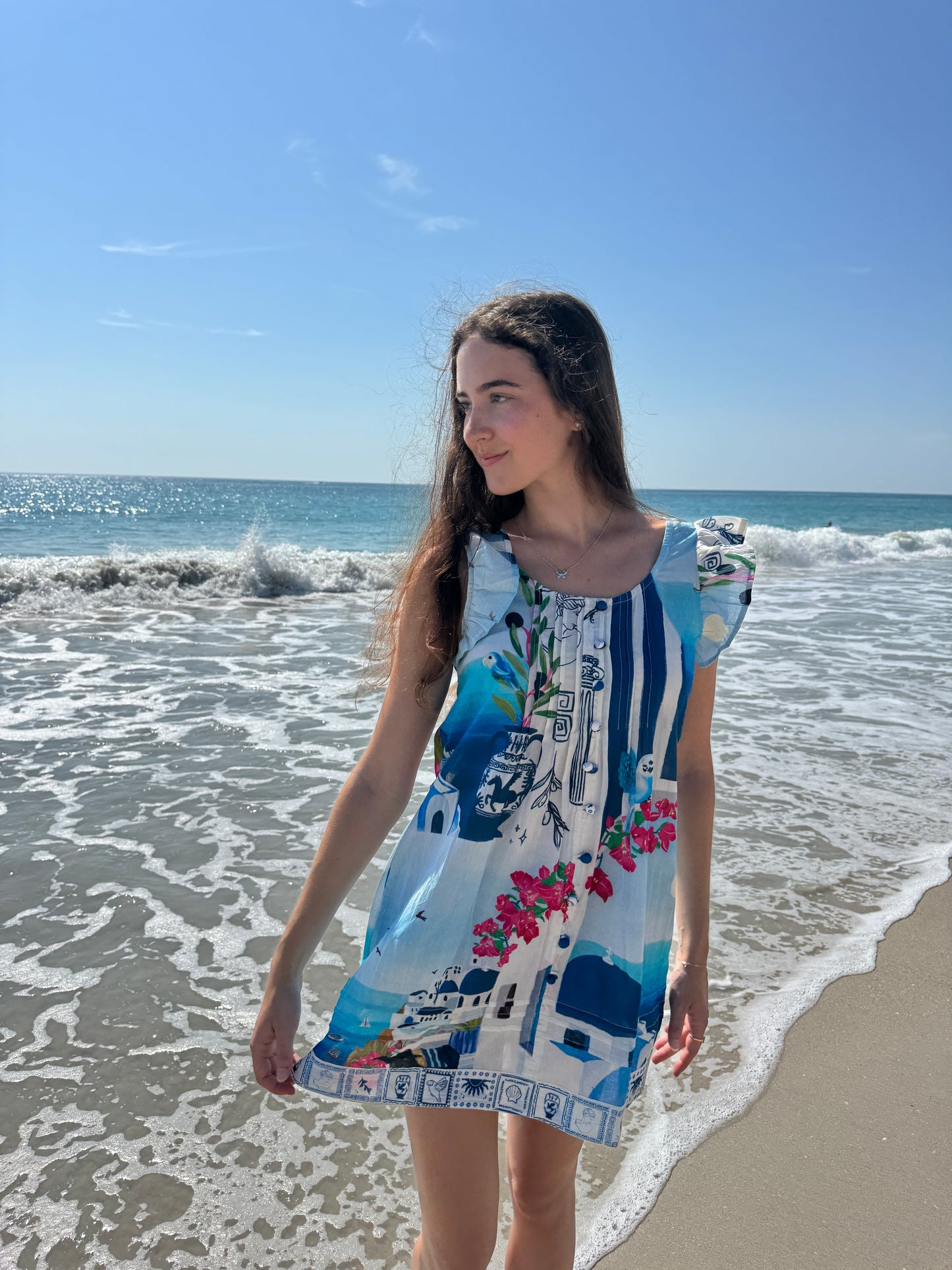 Ruffle Sleeve Pintuck Mini | Limited Edition | Santorini