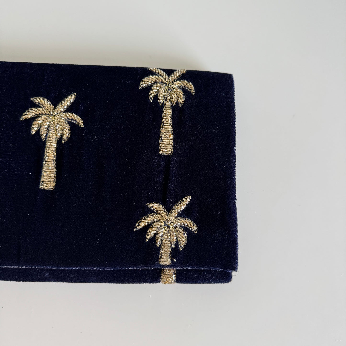 Velvet Mini Clutch Bag With Beaded Palm Trees