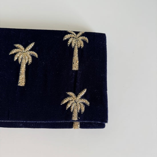 Velvet Mini Clutch Bag With Beaded Palm Trees