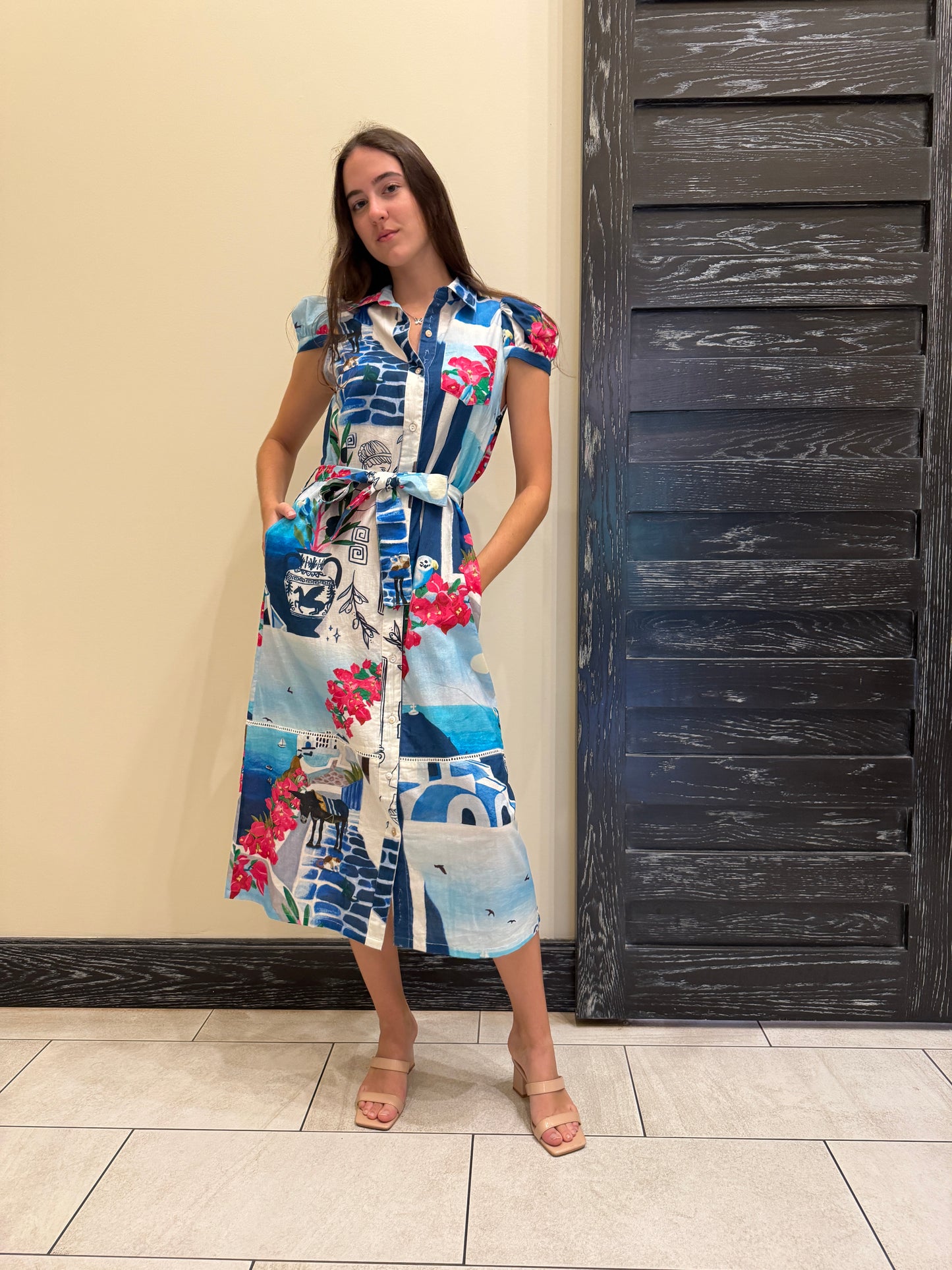 Amelia Puff Sleeve Shirt Dress | Santorini Limited Edition
