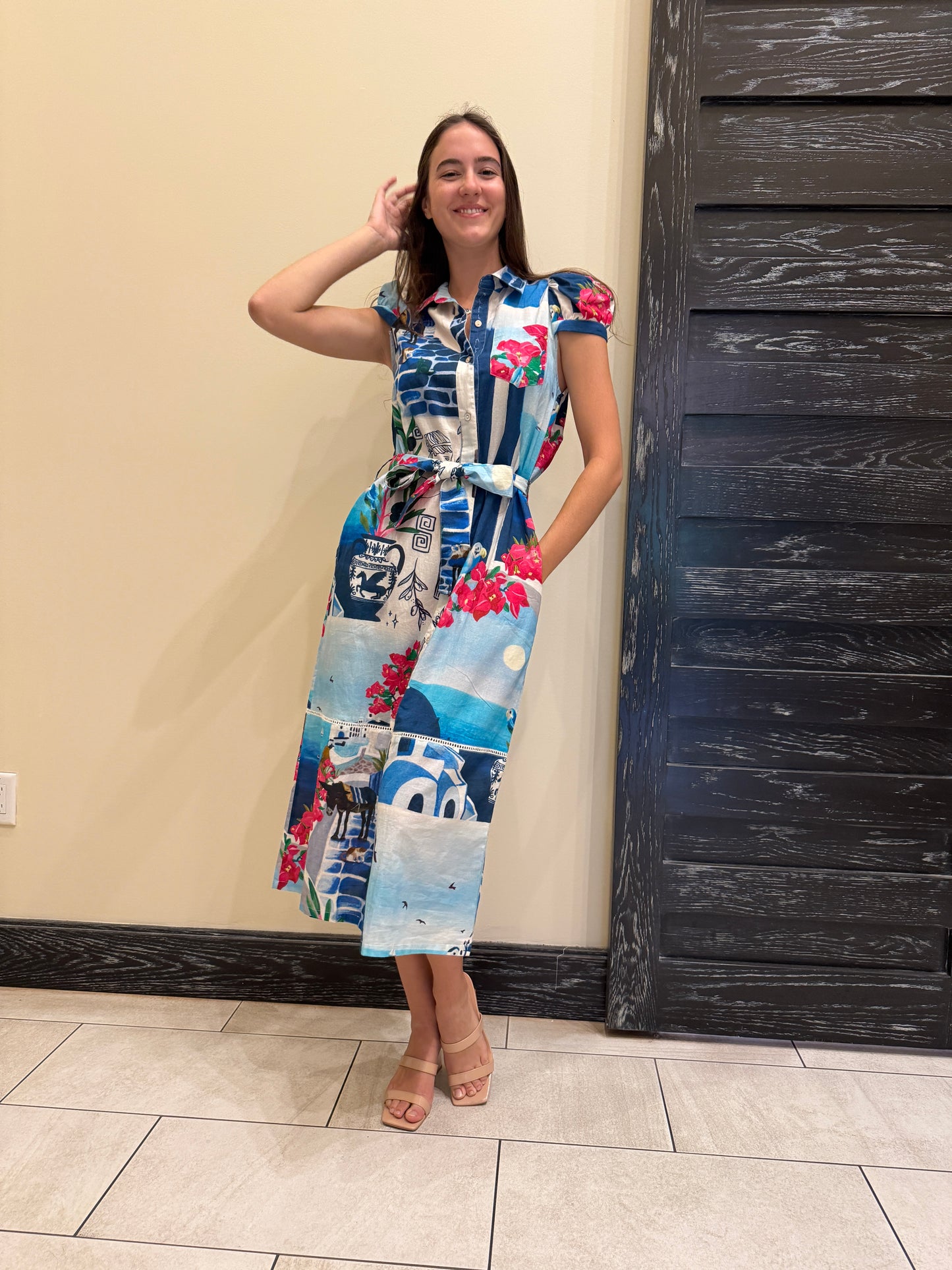 Amelia Puff Sleeve Shirt Dress | Santorini Limited Edition