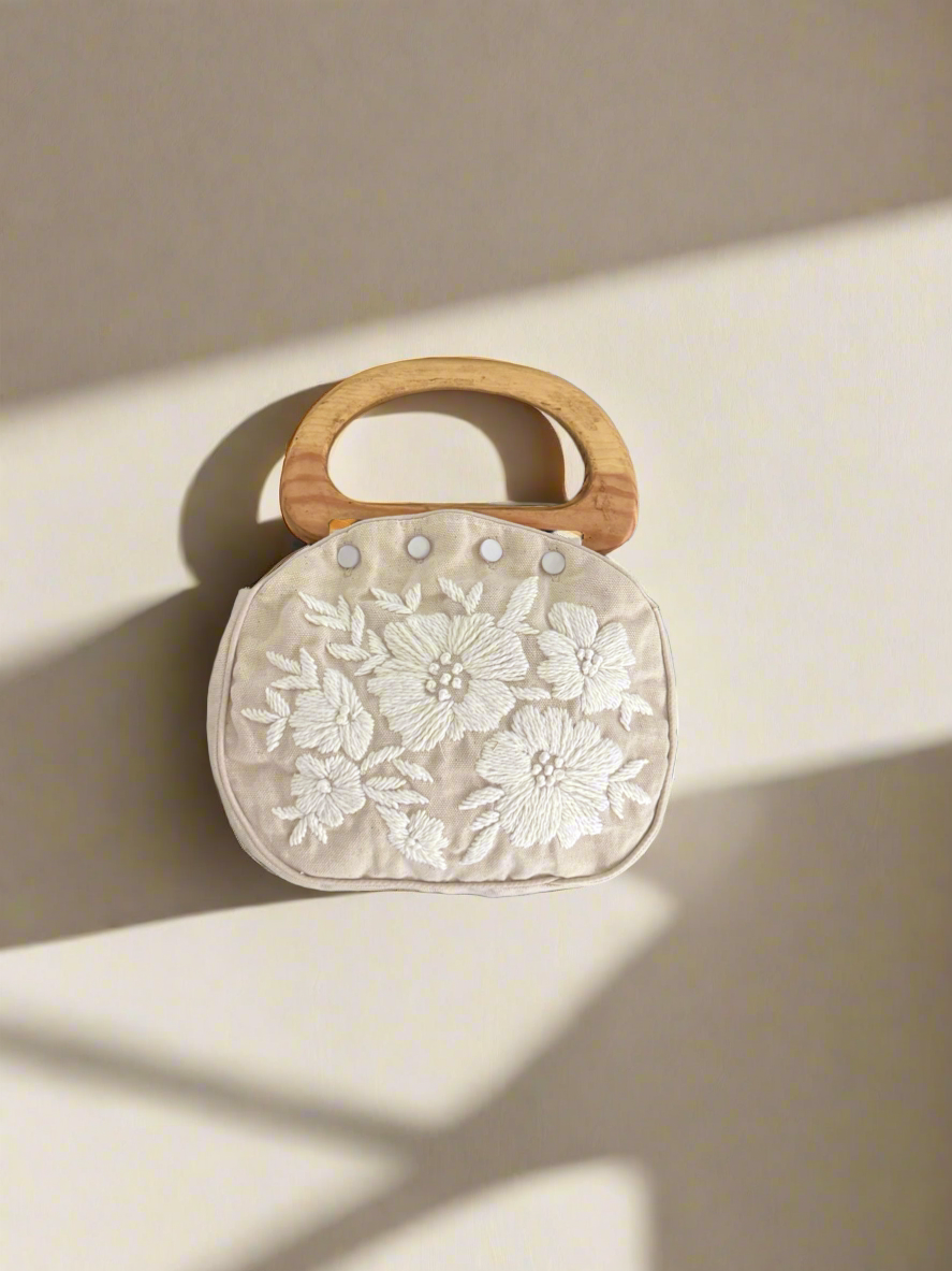 Bermuda Bag with Wooden Handles Canvas Floral