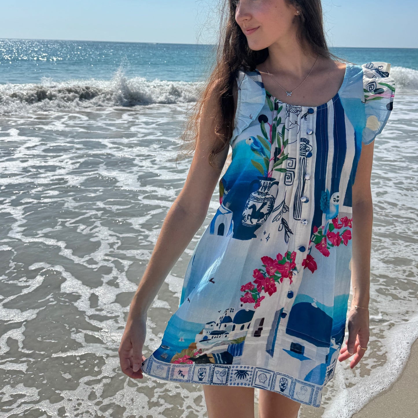 Ruffle Sleeve Pintuck Mini | Limited Edition | Santorini