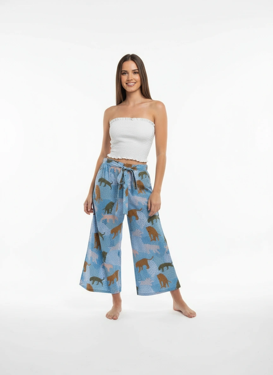 Wide Pants | Heart Leopard Blue
