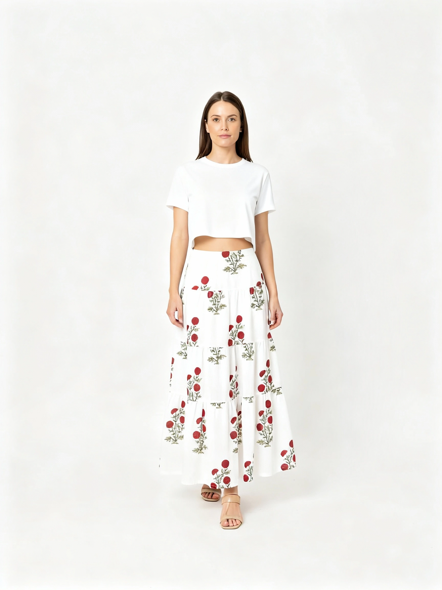 Cotton Tiered Long Skirt | Rouge