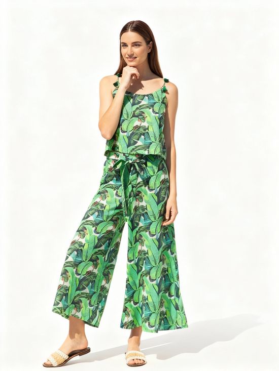 Matching Sets Little Top & Wide Pants | Banana Green