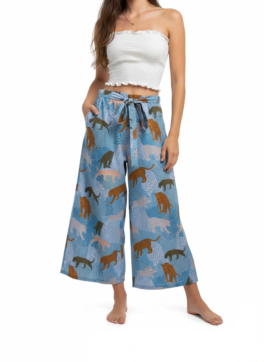 Wide Pants | Heart Leopard Blue