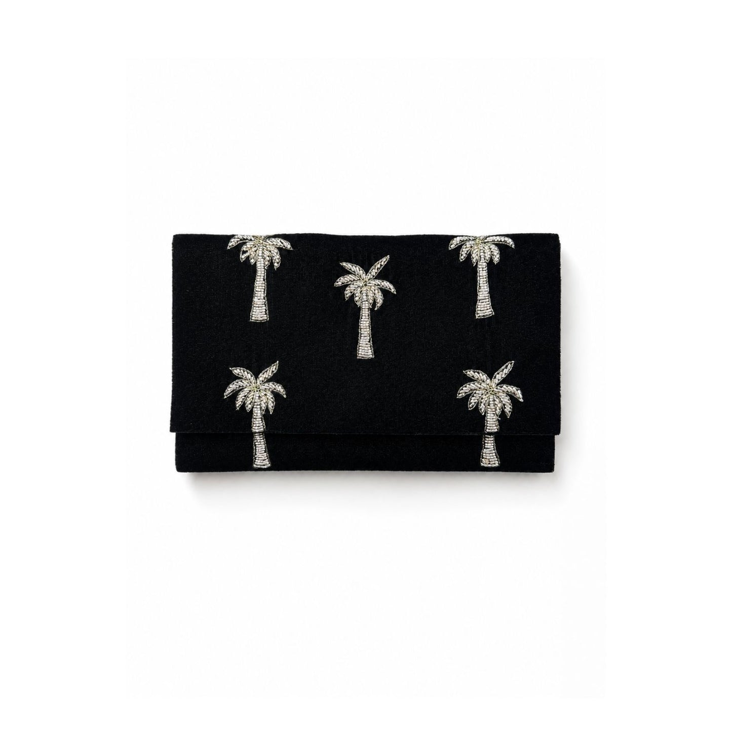 Velvet Mini Clutch Bag With Beaded Palm Trees Deep Forest