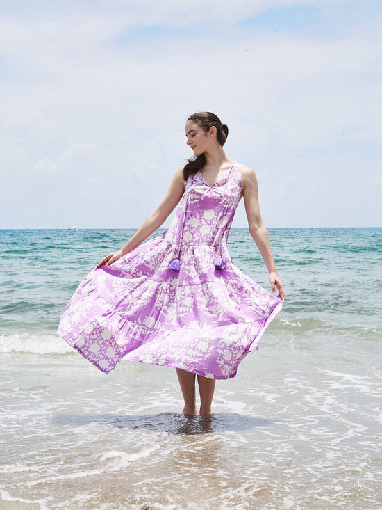 Load image into Gallery viewer, Relax Long Dress with Tassels | Tree of Life Lavender
