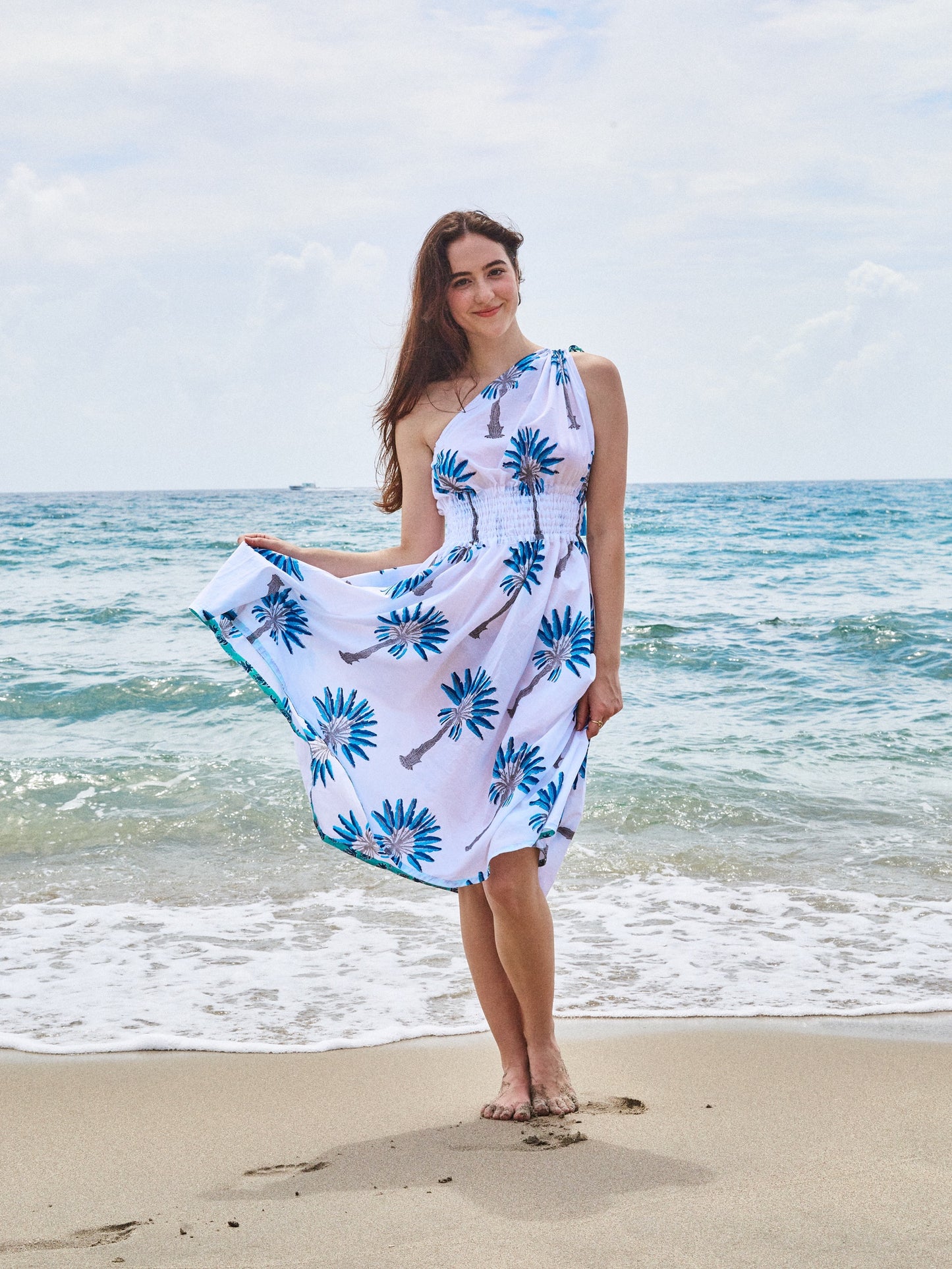Load image into Gallery viewer, One Shoulder Goddess Dress | Blue Palm
