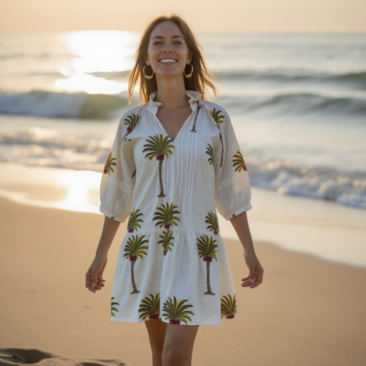 Puff Sleeve Chloe Mini | Green Palm Polka