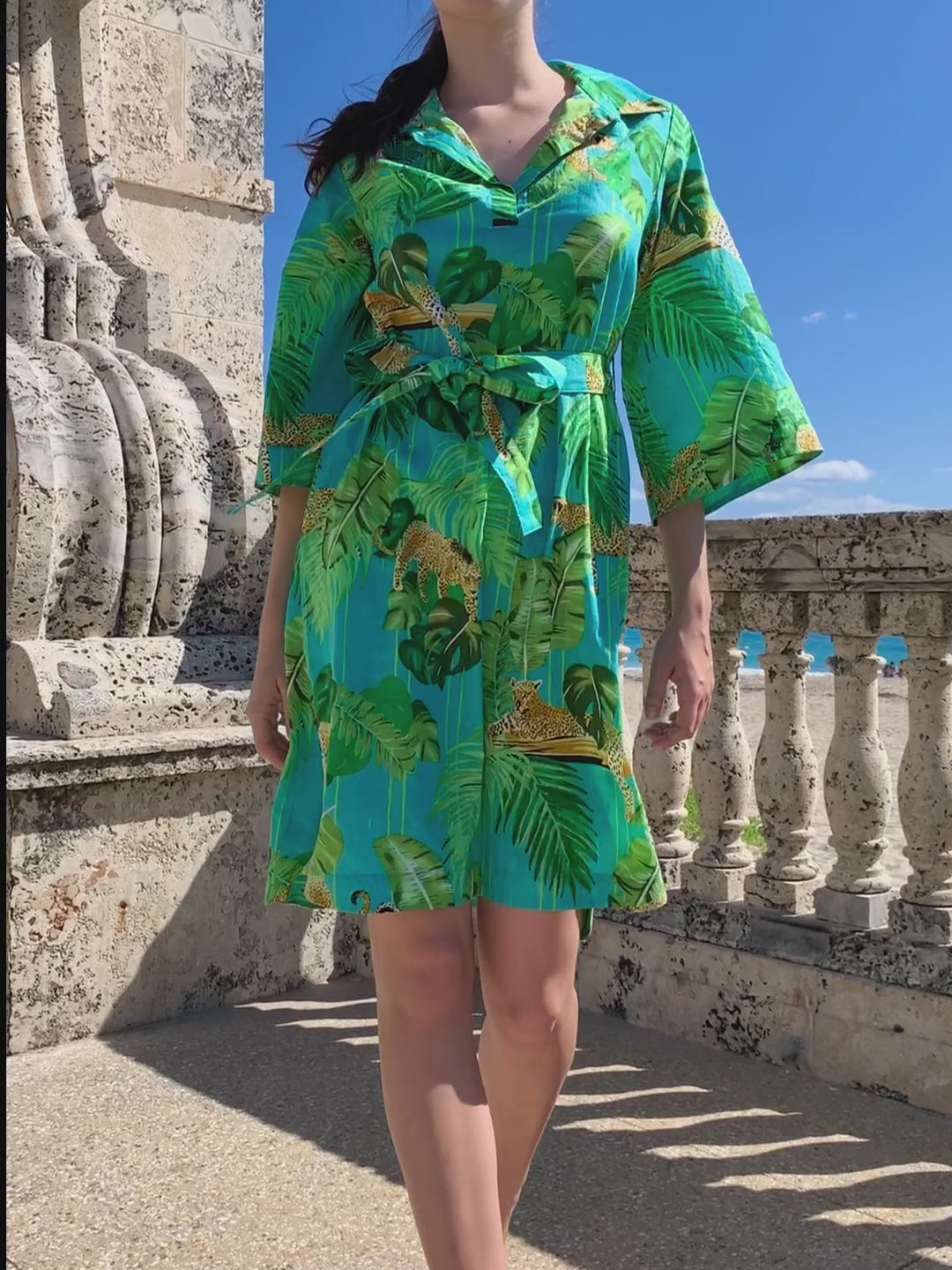 Load and play video in Gallery viewer, Kimono Dress | Caribbean Leopard
