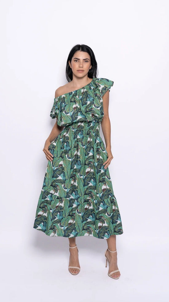 Load image into Gallery viewer, Petal Sleeve Long Dress | Banana Green
