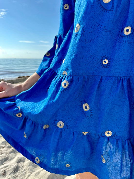 Babydoll Mini Dress | Evil Eye Moroccan Blue