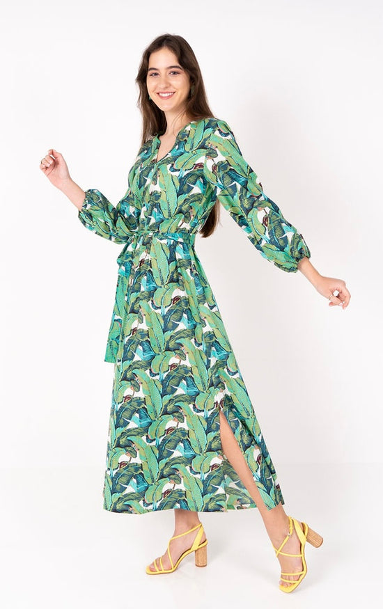 Banana Leaf Print Long Cotton Dress Online PICK HAPPY Banana Leaf Print Long Cotton Dress Online PICK HAPPY