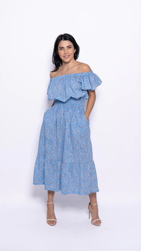 Load image into Gallery viewer, Petal Sleeve Long Dress | Blue Peacock
